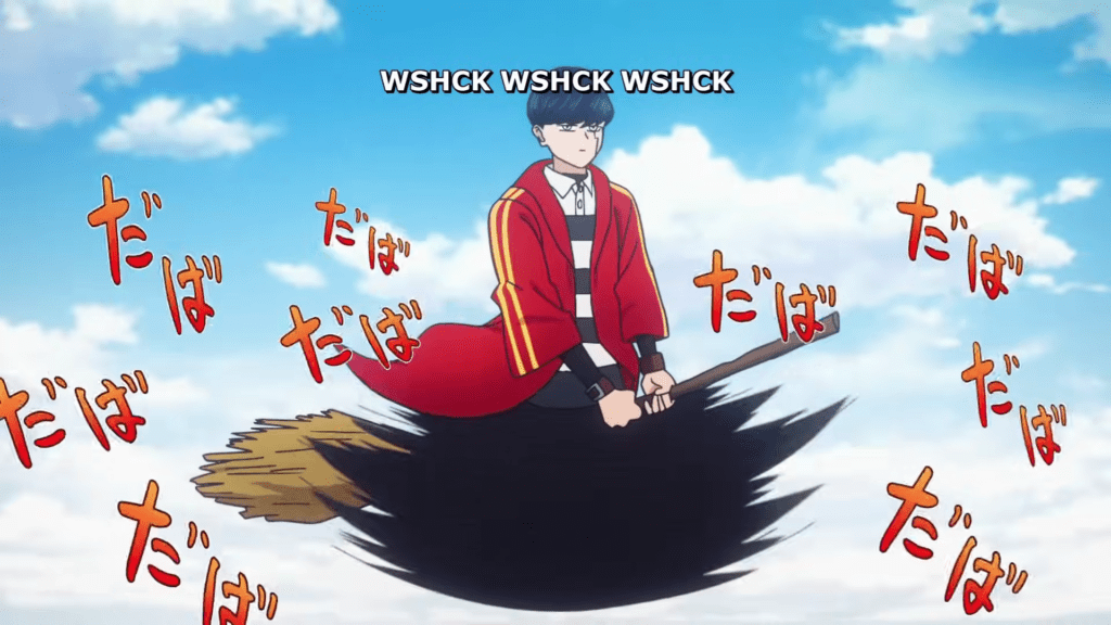 Mashle: Mash Burndead flying on his broom