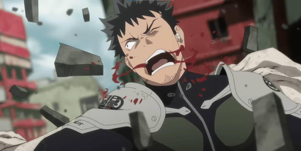 hibino kafka got injured while saving reno ichikawa from a kaiju attack