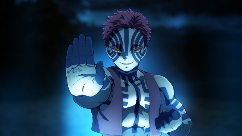 akaza in its martial arts stanze in demon slayer entertainment district