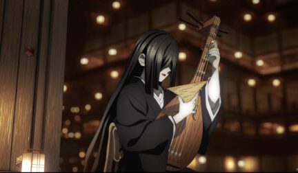 nakime with her biwa in demon slayer
