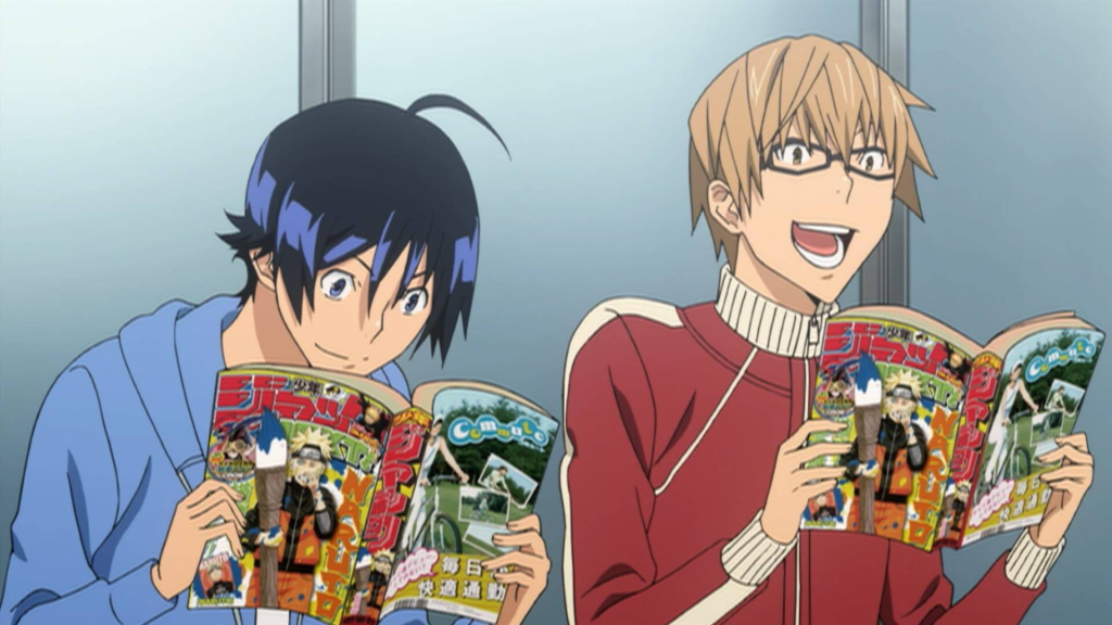 Bakuman anime moritaka and akito reading manga