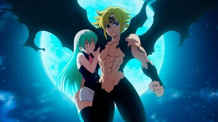 meliodas in his demon form holding elizabeth