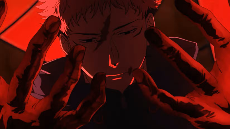yuju itadori looking at his bloody hands in jujutsu kaisen season 3 culling game part 1 opening theme