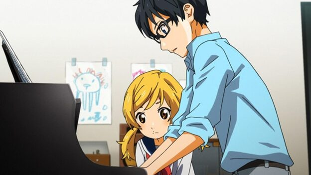 kaori learning piano from kosei in your lie in april