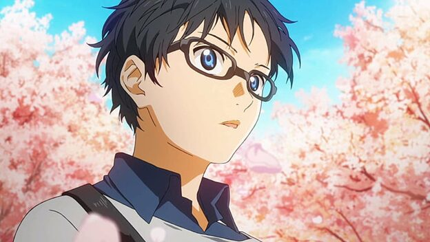 kosei and the cherry blossom trees in spring in your lie in april